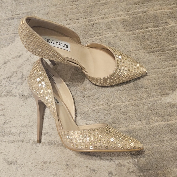 Steve Madden Varcityr Gold Multi D'Orsay Pumps Gold Sequin High Heels 8.5M - Picture 5 of 15